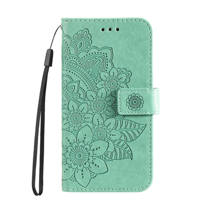 For Xiaomi Redmi K70E 7-petal Flowers Embossing Leather Phone Case(Green) - K70E Cases by PMC Jewellery | Online Shopping South Africa | PMC Jewellery | Buy Now Pay Later Mobicred