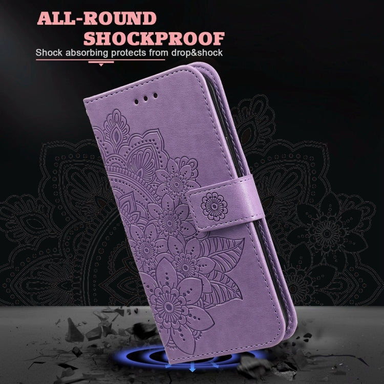 For Xiaomi Redmi Note13 Pro 4G Global/Poco M6 Pro 4G 7-petal Flowers Embossing Leather Phone Case(Light Purple) - Note 13 Pro Cases by PMC TechLife | Online Shopping South Africa | PMC TechLife | Buy Now Pay Later Mobicred