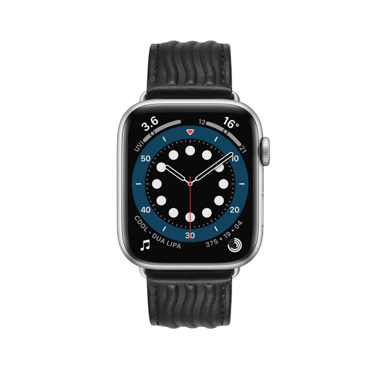 Embossed Line Genuine Leather Watch Band For Apple Watch Ultra 2 49mm(Black) - Watch Bands by PMC TechLife | Online Shopping South Africa | PMC TechLife | Buy Now Pay Later Mobicred