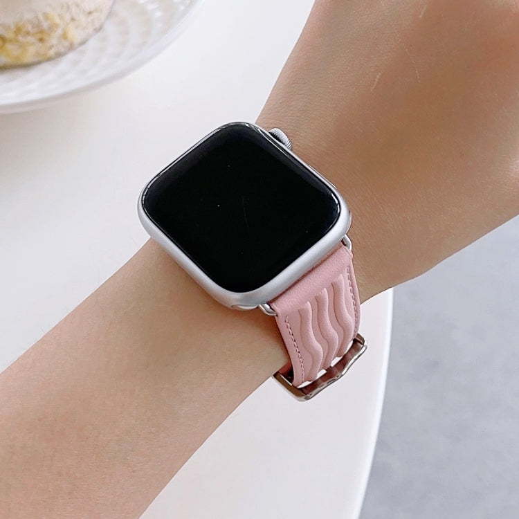 Embossed Line Genuine Leather Watch Band For Apple Watch Ultra 2 49mm(Pink) - Watch Bands by PMC TechLife | Online Shopping South Africa | PMC TechLife | Buy Now Pay Later Mobicred