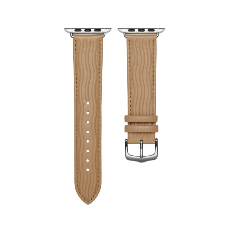Embossed Line Genuine Leather Watch Band For Apple Watch Ultra 2 49mm(Khaki) - Watch Bands by PMC TechLife | Online Shopping South Africa | PMC TechLife | Buy Now Pay Later Mobicred