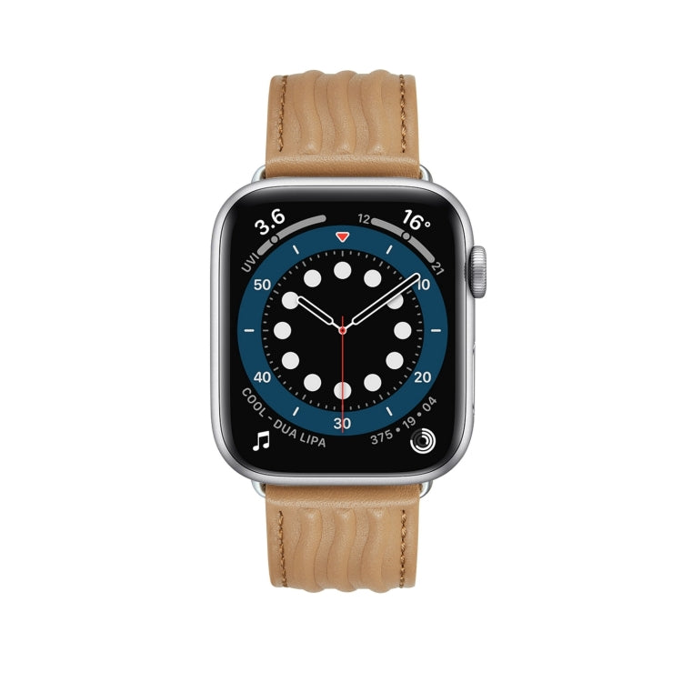 Embossed Line Genuine Leather Watch Band For Apple Watch Ultra 2 49mm(Khaki) - Watch Bands by PMC TechLife | Online Shopping South Africa | PMC TechLife | Buy Now Pay Later Mobicred