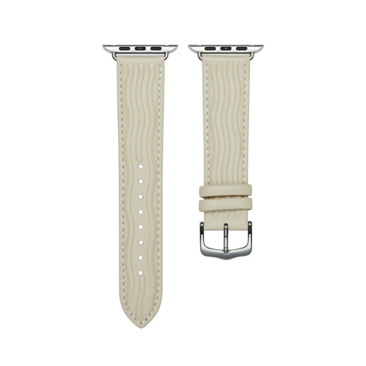 Embossed Line Genuine Leather Watch Band For Apple Watch Ultra 2 49mm(Milky White) - Watch Bands by PMC TechLife | Online Shopping South Africa | PMC TechLife | Buy Now Pay Later Mobicred