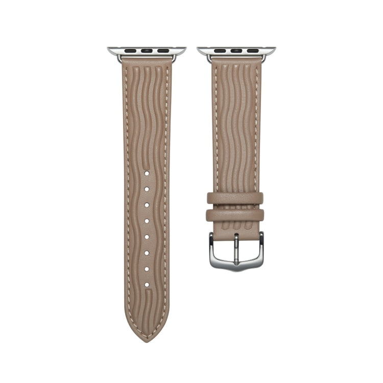 Embossed Line Genuine Leather Watch Band For Apple Watch Ultra 2 49mm(Milky Brown) - Watch Bands by PMC TechLife | Online Shopping South Africa | PMC TechLife | Buy Now Pay Later Mobicred