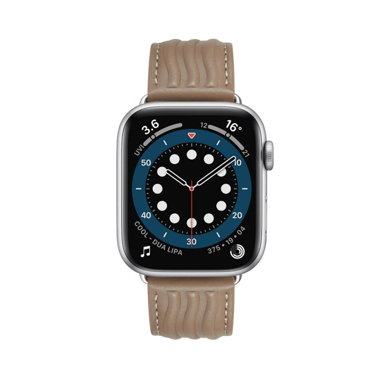 Embossed Line Genuine Leather Watch Band For Apple Watch Ultra 2 49mm(Milky Brown) - Watch Bands by PMC TechLife | Online Shopping South Africa | PMC TechLife | Buy Now Pay Later Mobicred
