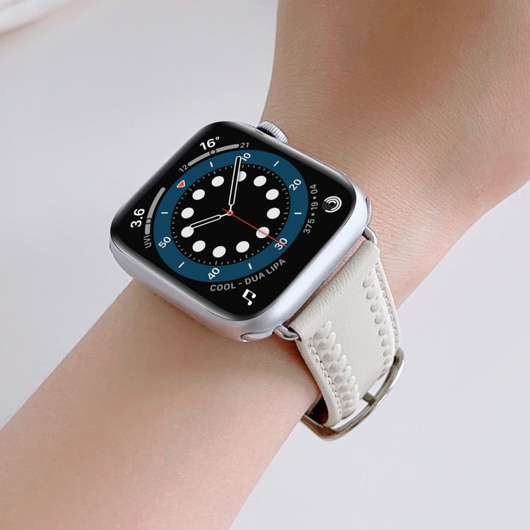 Embossed Love Genuine Leather Watch Band For Apple Watch SE 2023 40mm(Milky White) - free shipping - PMc TechLife - Order now!