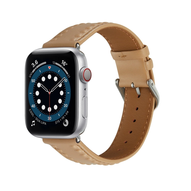 Embossed Love Genuine Leather Watch Band For Apple Watch Ultra 2 49mm(Khaki) - free shipping - PMc TechLife - Order now!