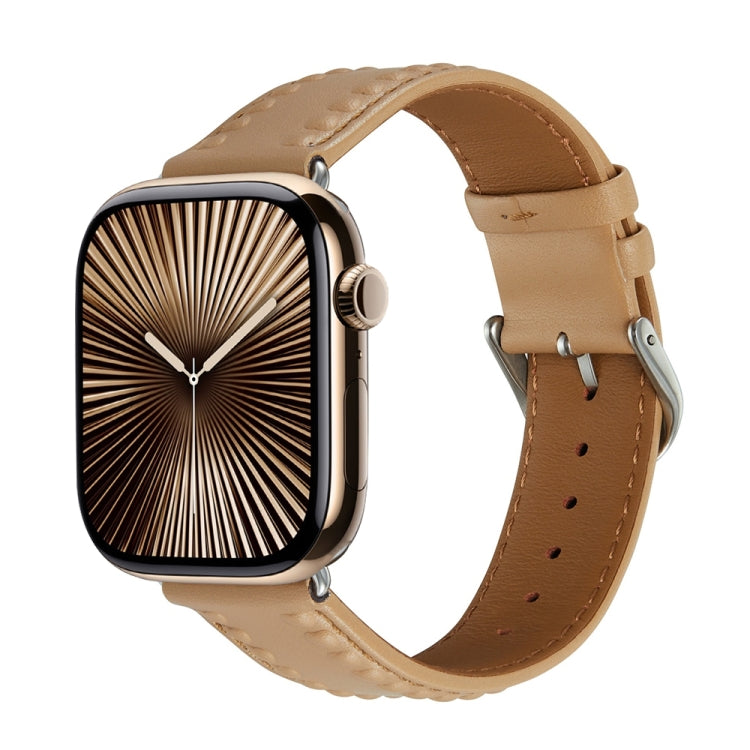 Embossed Love Genuine Leather Watch Band For Apple Watch Series 10 46mm(Khaki) - free shipping - PMc TechLife - Order now!