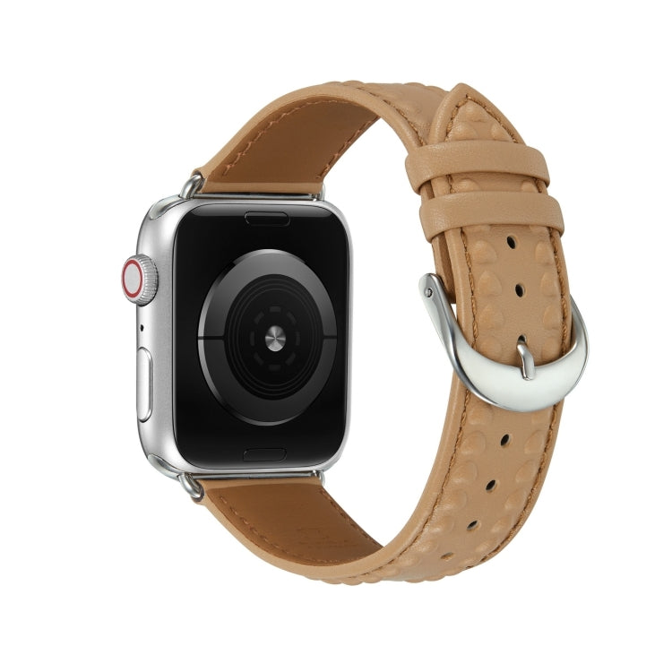 Embossed Love Genuine Leather Watch Band For Apple Watch Series 10 46mm(Khaki) - free shipping - PMc TechLife - Order now!
