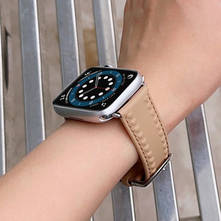 Embossed Love Genuine Leather Watch Band For Apple Watch Series 10 46mm(Khaki) - free shipping - PMc TechLife - Order now!
