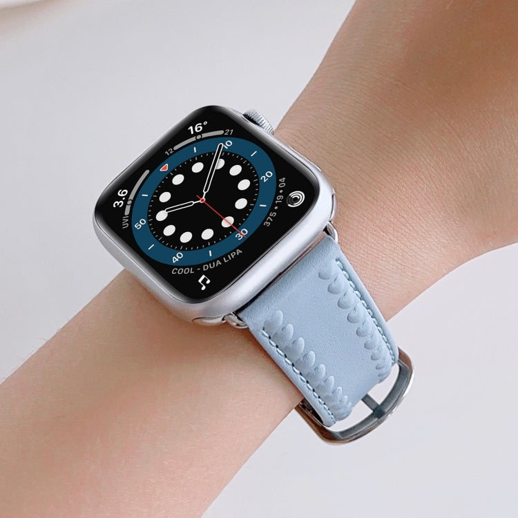 Embossed Love Genuine Leather Watch Band For Apple Watch Series 10 46mm(Blue) - free shipping - PMc TechLife - Order now!