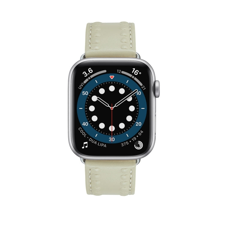 Embossed Love Genuine Leather Watch Band For Apple Watch Series 10 46mm(Milky White) - free shipping - PMc TechLife - Order now!