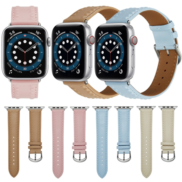 Embossed Love Genuine Leather Watch Band For Apple Watch Series 10 42mm(Milky White) - free shipping - PMc TechLife - Order now!