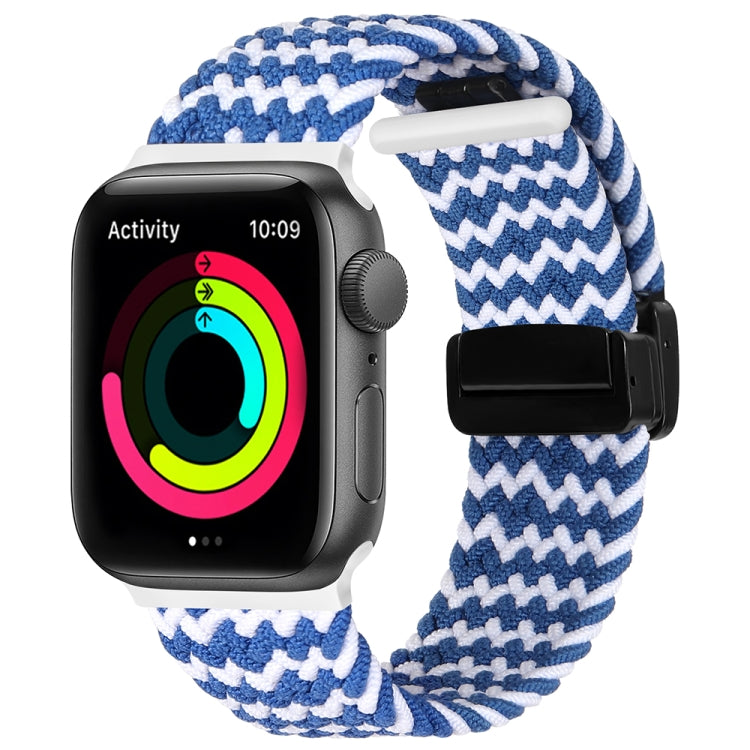 Magnetic Fold Clasp Woven Watch Band For Apple Watch Ultra 2 49mm(Blue White) - Watch Bands by PMC Jewellery | Online Shopping South Africa | PMC Jewellery | Buy Now Pay Later Mobicred