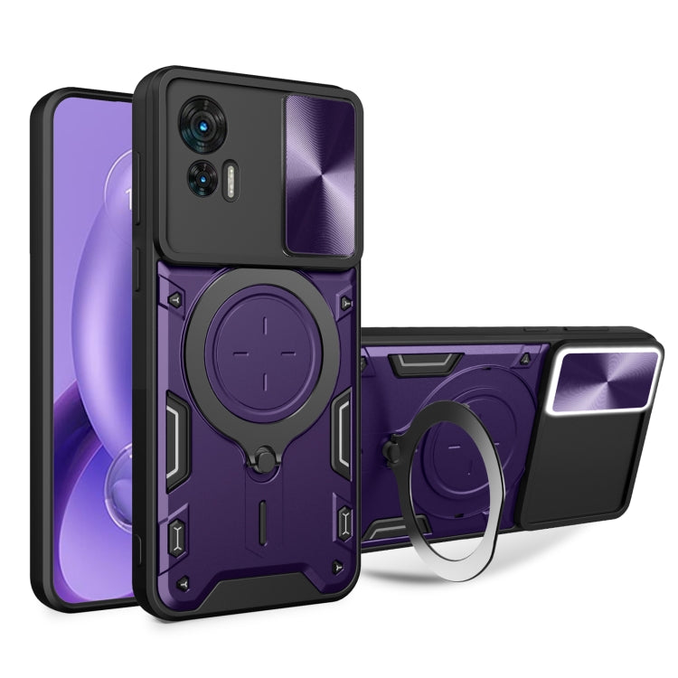 For Motorola Edge 30 Neo CD Texture Sliding Camshield Magnetic Holder Phone Case(Purple) - free shipping - PMC TechLife - Order now!