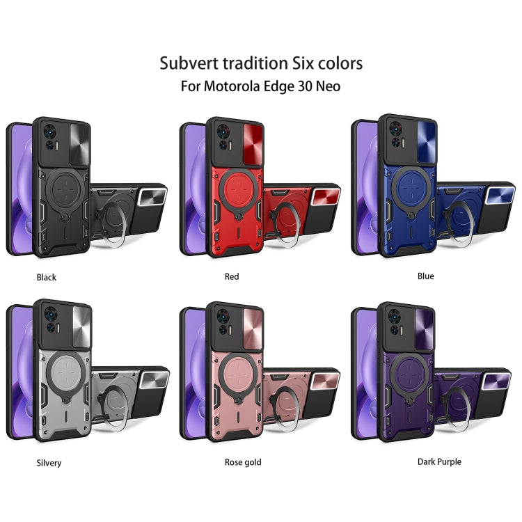 For Motorola Edge 30 Neo CD Texture Sliding Camshield Magnetic Holder Phone Case(Purple) - free shipping - PMC TechLife - Order now!