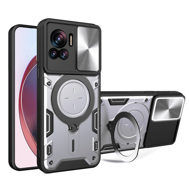 For Motorola Edge 30 Ultra CD Texture Sliding Camshield Magnetic Holder Phone Case(Silver) - free shipping - PMC TechLife - Order now!