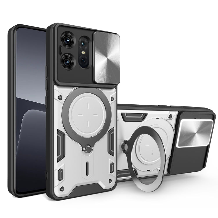 For Motorola Edge 50 Pro Global CD Texture Sliding Camshield Magnetic Holder Phone Case(Silver) - free shipping - PMC TechLife - Order now!