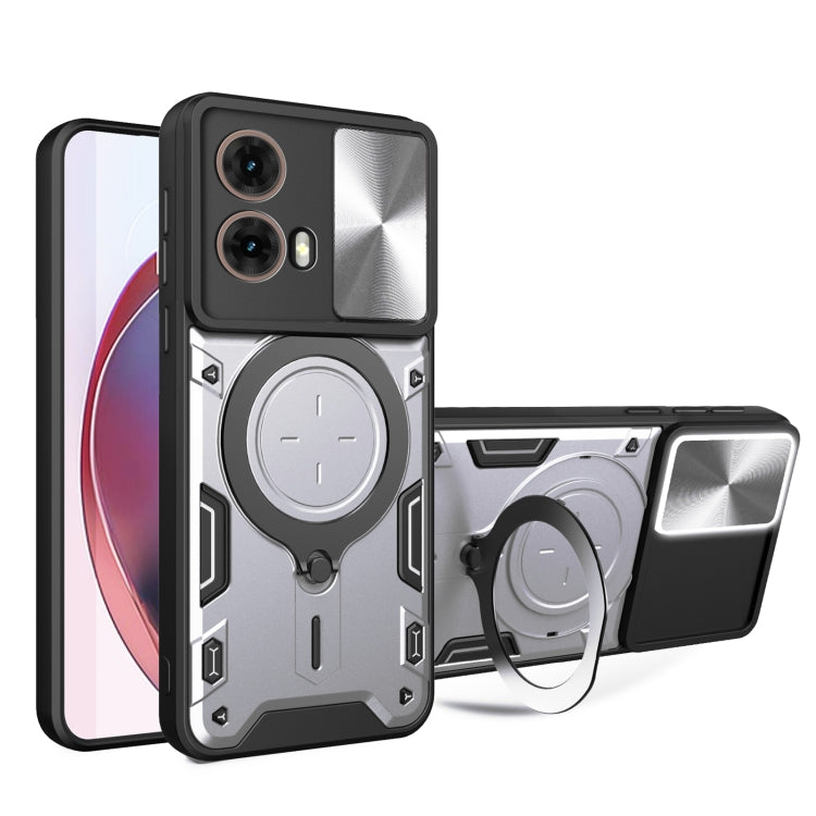 For Motorola Moto G85 CD Texture Sliding Camshield Magnetic Holder Phone Case(Silver) - free shipping - PMC TechLife - Order now!