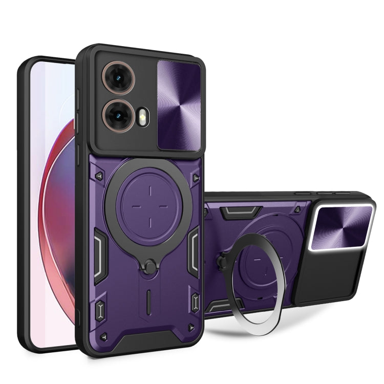 For Motorola Moto G85 CD Texture Sliding Camshield Magnetic Holder Phone Case(Purple) - free shipping - PMC TechLife - Order now!