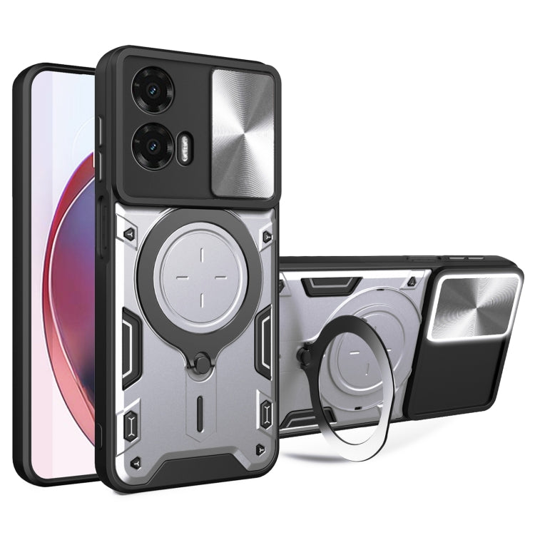 For Motorola Moto G35 CD Texture Sliding Camshield Magnetic Holder Phone Case(Silver) - free shipping - PMC TechLife - Order now!