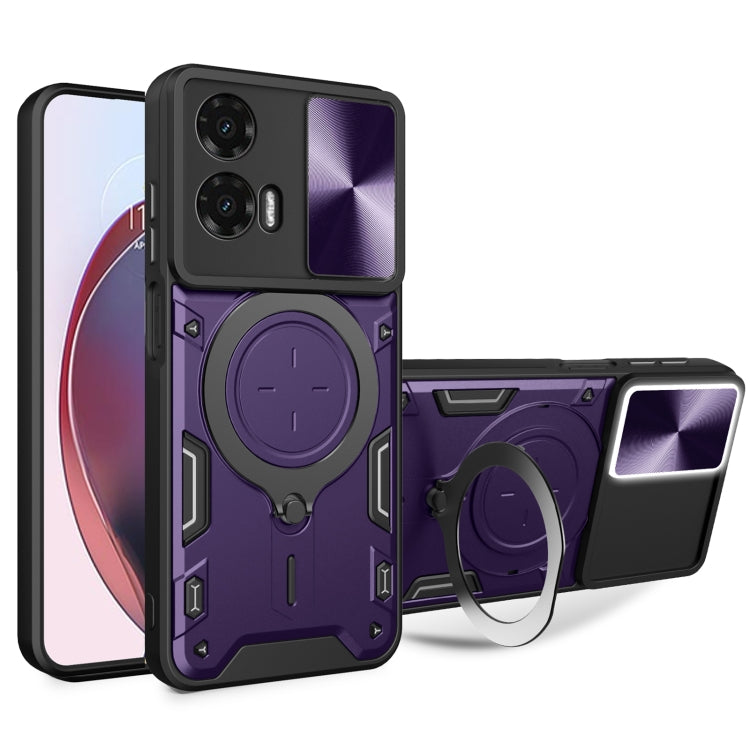 For Motorola Moto G35 CD Texture Sliding Camshield Magnetic Holder Phone Case(Purple) - free shipping - PMC TechLife - Order now!