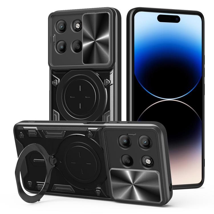 For Motorola Moto G15 CD Texture Sliding Camshield Magnetic Holder Phone Case(Black) - free shipping - PMC TechLife - Order now!