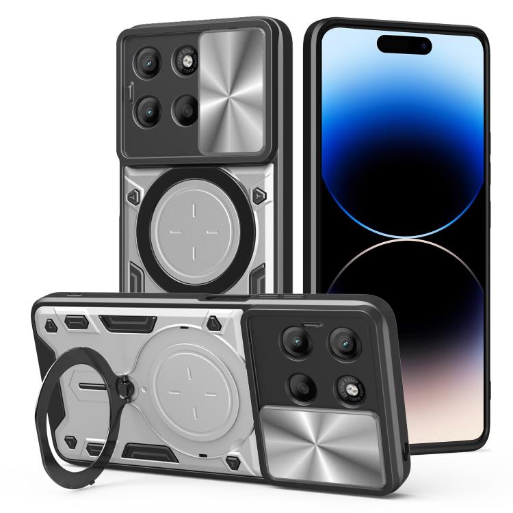 For Motorola Moto G15 CD Texture Sliding Camshield Magnetic Holder Phone Case(Silver) - free shipping - PMC TechLife - Order now!