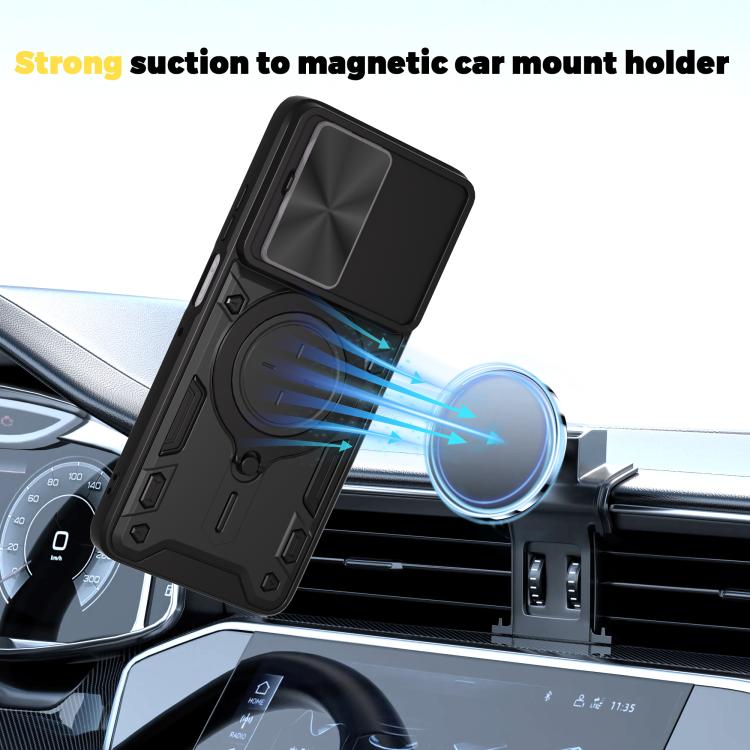 For Motorola Moto G56 5G CD Texture Sliding Camshield Magnetic Holder Phone Case(Black) - free shipping - PMC TechLife - Order now!