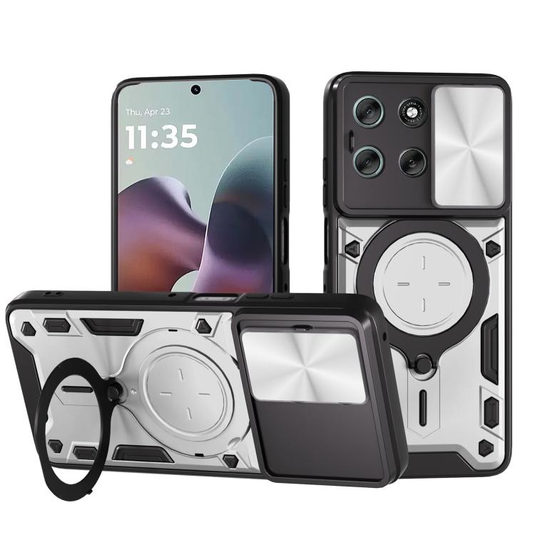 For Motorola Moto G56 5G CD Texture Sliding Camshield Magnetic Holder Phone Case(Silver) - free shipping - PMC TechLife - Order now!