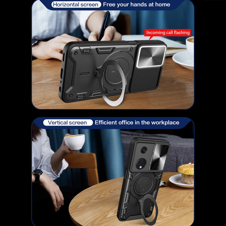 For OPPO Reno8 T 5G CD Texture Sliding Camshield Magnetic Holder Phone Case(Purple) - OPPO Cases by PMC TechLife | Online Shopping South Africa | PMC TechLife | Buy Now Pay Later Mobicred