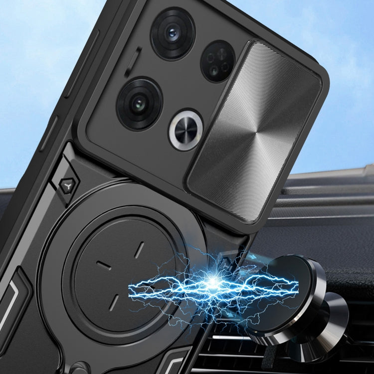 For OPPO Reno8 Pro 5G CD Texture Sliding Camshield Magnetic Holder Phone Case(Purple) - OPPO Cases by PMC TechLife | Online Shopping South Africa | PMC TechLife | Buy Now Pay Later Mobicred