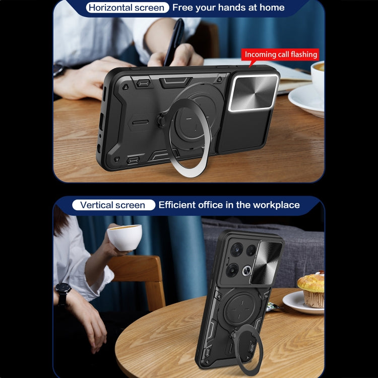 For OPPO Reno8 Pro 5G CD Texture Sliding Camshield Magnetic Holder Phone Case(Purple) - OPPO Cases by PMC TechLife | Online Shopping South Africa | PMC TechLife | Buy Now Pay Later Mobicred