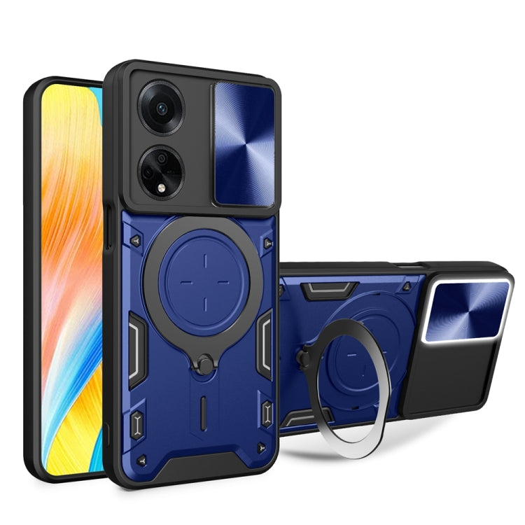 For OPPO F23 5G India / A98 5G / A1 5G CD Texture Sliding Camshield Magnetic Holder Phone Case(Blue) - OPPO Cases by PMC TechLife | Online Shopping South Africa | PMC TechLife | Buy Now Pay Later Mobicred