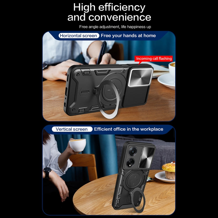 For OPPO F23 5G India / A98 5G / A1 5G CD Texture Sliding Camshield Magnetic Holder Phone Case(Blue) - OPPO Cases by PMC TechLife | Online Shopping South Africa | PMC TechLife | Buy Now Pay Later Mobicred