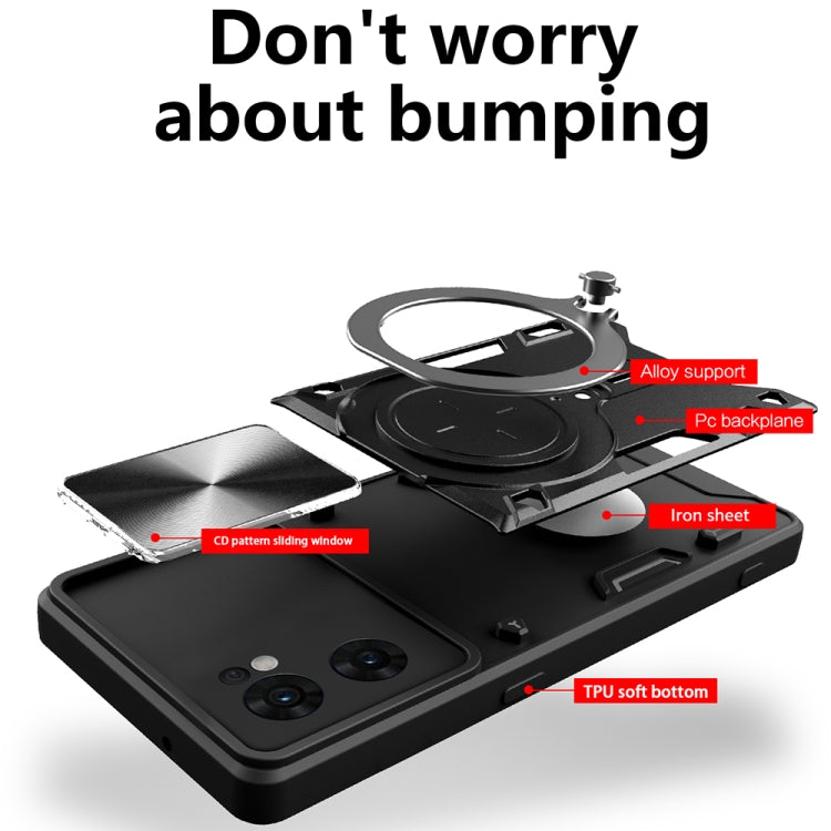 For OPPO Reno7 5G CD Texture Sliding Camshield Magnetic Holder Phone Case(Silver) - OPPO Cases by PMC TechLife | Online Shopping South Africa | PMC TechLife | Buy Now Pay Later Mobicred