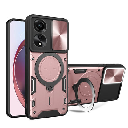 For OPPO A78 4G CD Texture Sliding Camshield Magnetic Holder Phone Case(Pink) - OPPO Cases by PMC Jewellery | Online Shopping South Africa | PMC Jewellery