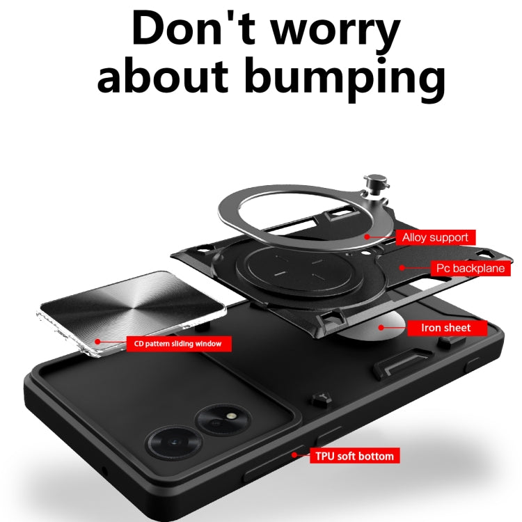 For OPPO A38 4G Global CD Texture Sliding Camshield Magnetic Holder Phone Case(Black) - OPPO Cases by PMC TechLife | Online Shopping South Africa | PMC TechLife | Buy Now Pay Later Mobicred