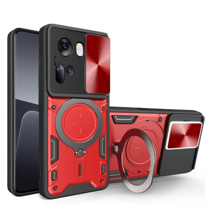 For OPPO Reno11 5G Global CD Texture Sliding Camshield Magnetic Holder Phone Case(Red) - Reno11 Cases by PMC Jewellery | Online Shopping South Africa | PMC Jewellery | Buy Now Pay Later Mobicred