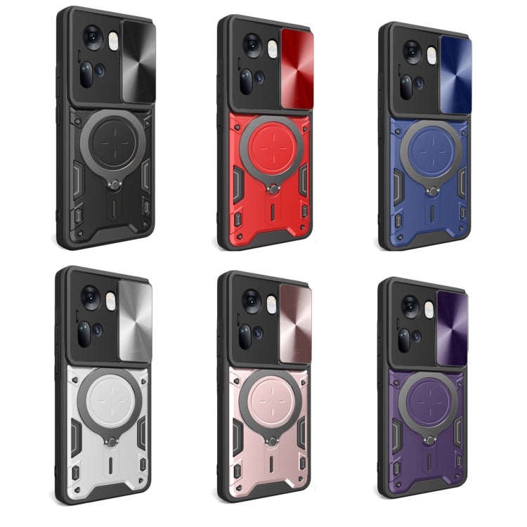 For OPPO Reno11 5G Global CD Texture Sliding Camshield Magnetic Holder Phone Case(Purple) - Reno11 Cases by PMC TechLife | Online Shopping South Africa | PMC TechLife | Buy Now Pay Later Mobicred