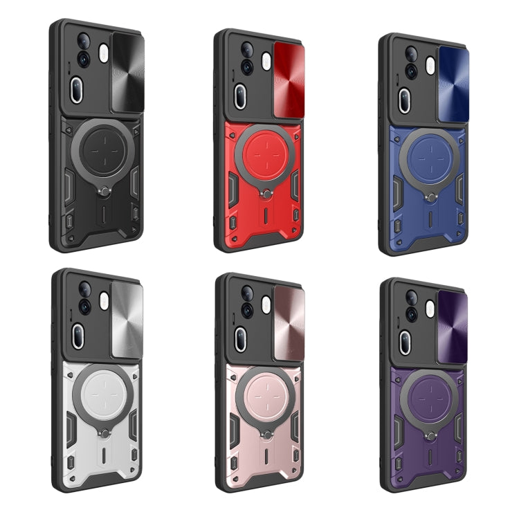For OPPO Reno11 Pro 5G Global CD Texture Sliding Camshield Magnetic Holder Phone Case(Purple) - Reno11 Pro Cases by PMC TechLife | Online Shopping South Africa | PMC TechLife | Buy Now Pay Later Mobicred