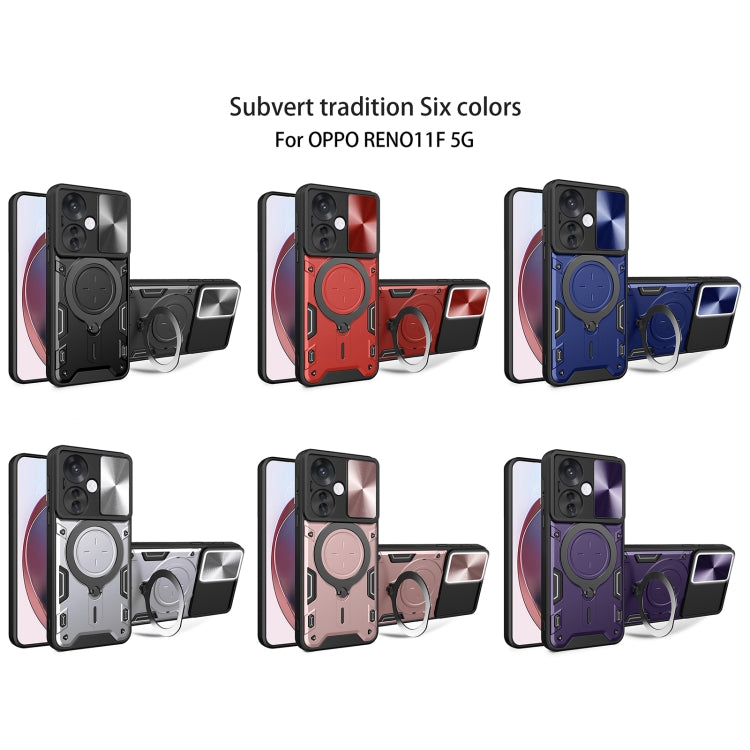 For OPPO Reno11 F 5G Global CD Texture Sliding Camshield Magnetic Holder Phone Case(Black) - Reno11 F Cases by PMC TechLife | Online Shopping South Africa | PMC TechLife | Buy Now Pay Later Mobicred