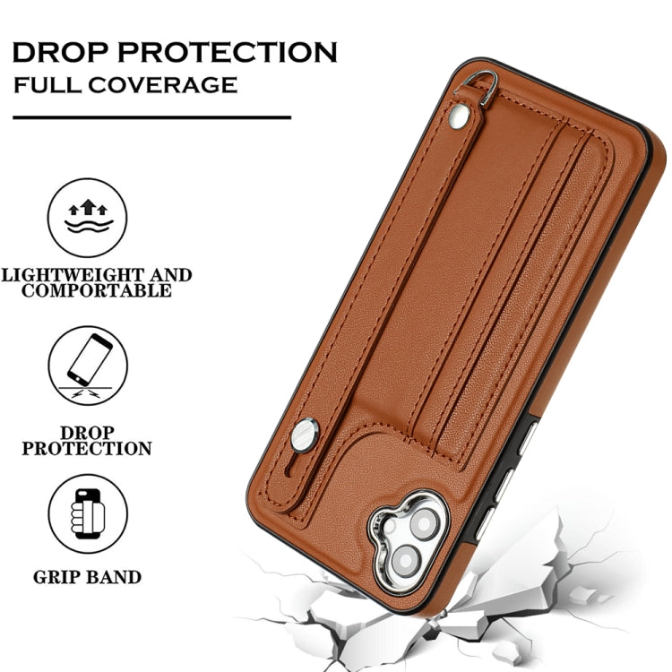 For Samsung Galaxy A04E / F04 / M04 Shockproof Leather Phone Case with Wrist Strap(Brown) - Galaxy Phone Cases by PMC Jewellery | Online Shopping South Africa | PMC Jewellery