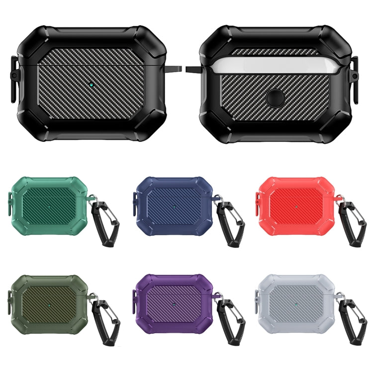 For AirPods Pro 2 Carbon Brazing Dimension TPU+PC Headphone Protective Cover with Switch Lock & Carabiner(Blue) - For AirPods Pro 2 by PMC Jewellery | Online Shopping South Africa | PMC Jewellery | Buy Now Pay Later Mobicred