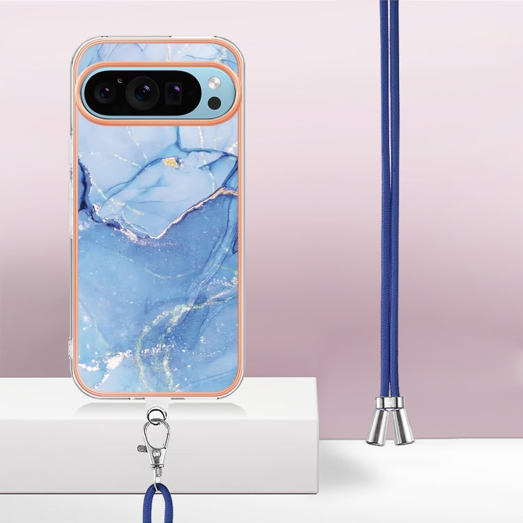 For Google Pixel 9 / 9 Pro Electroplating Marble Dual-side IMD Phone Case with Lanyard(Blue 018) - Google Cases by PMC Jewellery | Online Shopping South Africa | PMC Jewellery | Buy Now Pay Later Mobicred