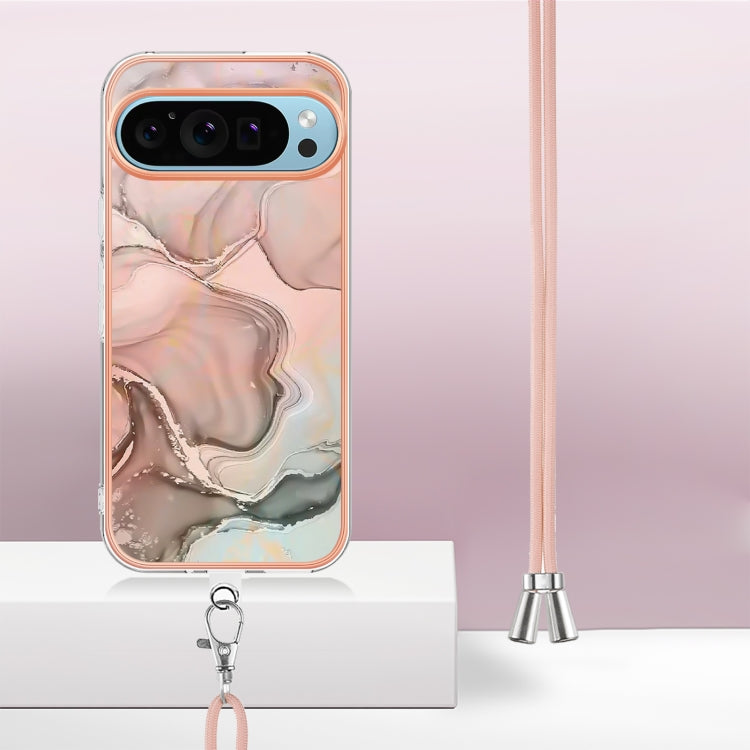 For Google Pixel 9 Pro XL Electroplating Marble Dual-side IMD Phone Case with Lanyard(Rose Gold 015) - Google Cases by PMC Jewellery | Online Shopping South Africa | PMC Jewellery | Buy Now Pay Later Mobicred