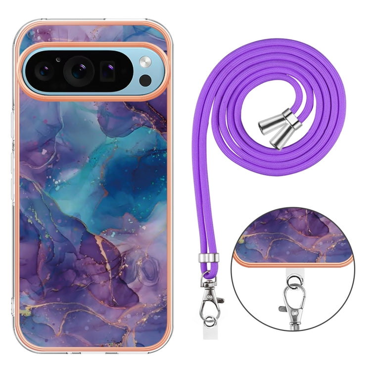 For Google Pixel 9 Pro XL Electroplating Marble Dual-side IMD Phone Case with Lanyard(Purple 016) - Google Cases by PMC Jewellery | Online Shopping South Africa | PMC Jewellery | Buy Now Pay Later Mobicred