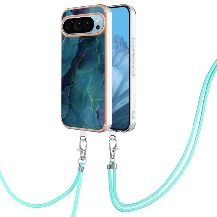 For Google Pixel 9 Pro XL Electroplating Marble Dual-side IMD Phone Case with Lanyard(Green 017) - Google Cases by PMC Jewellery | Online Shopping South Africa | PMC Jewellery | Buy Now Pay Later Mobicred