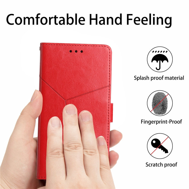 For iPhone SE 2024 HT01 Y-shaped Pattern Flip Leather Phone Case(Red) - More iPhone Cases by PMC Jewellery | Online Shopping South Africa | PMC Jewellery | Buy Now Pay Later Mobicred