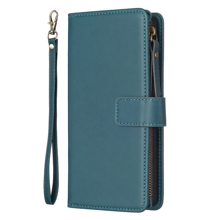 For Google Pixel 7a 9 Card Slots Zipper Wallet Leather Flip Phone Case(Green) - Google Cases by PMC Jewellery | Online Shopping South Africa | PMC Jewellery | Buy Now Pay Later Mobicred